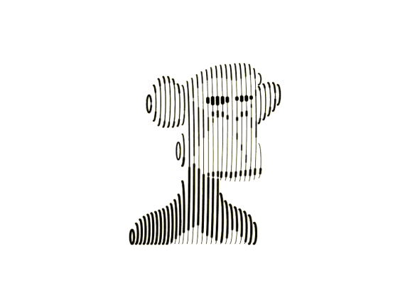 Abstract black and yellow line art of a female bust with hair styled in two buns on a black background.