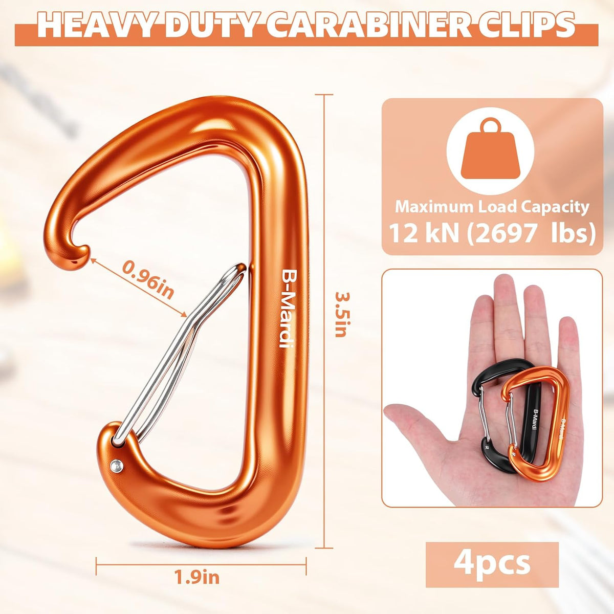 Carabiner Clips Heavy Duty 12Kn (2697 Lbs)-Lightweight Locking Carabiners for Camping, Hiking, Hammock, Dog Leash Harness, Outdoor and Gym Etc, Keychains& Utility