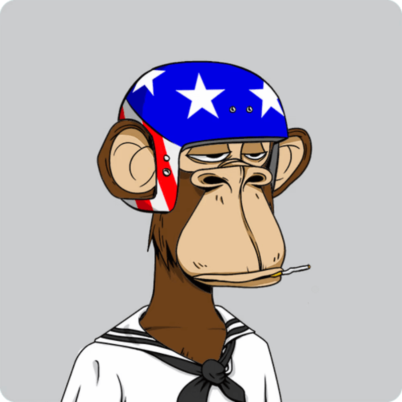 Digital illustration of an ape wearing a red, white, and blue star-patterned helmet and a white sailor shirt.