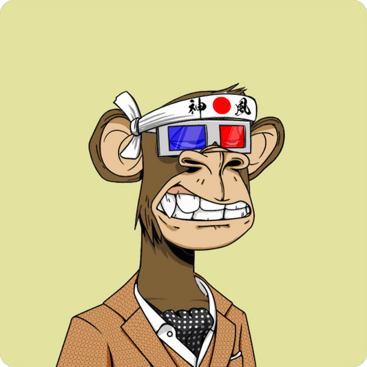 Active Ape Katana Chef: Cartoon monkey wearing a Japanese hachimaki headband, 3D glasses, and a brown blazer.
